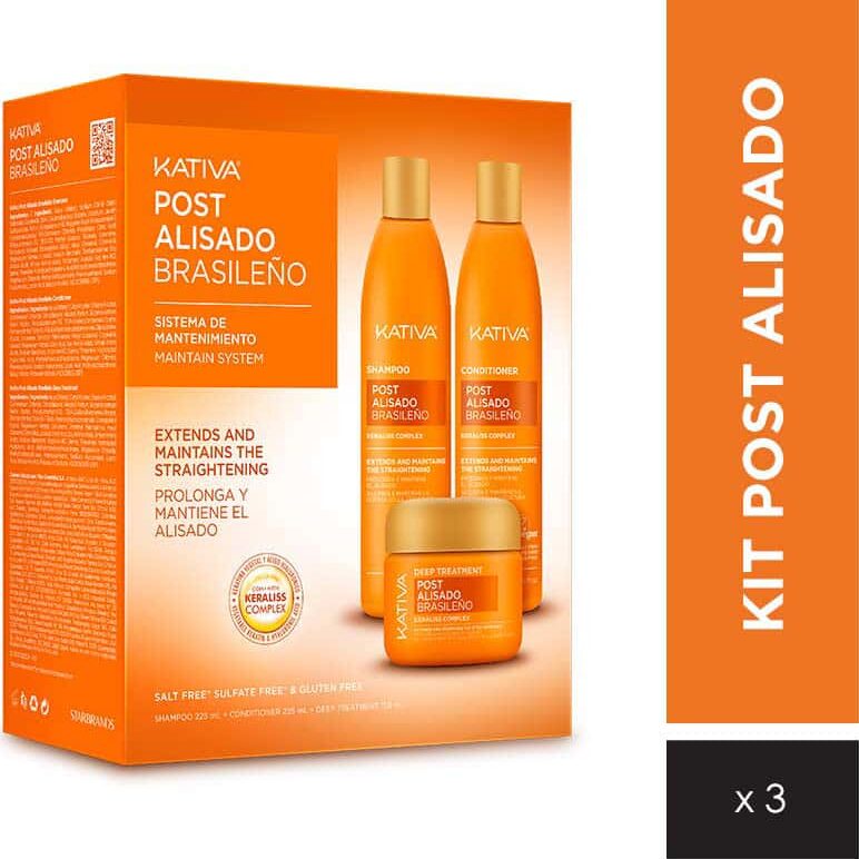 KIT X3 POST ALISADO SHAMPOO 225ML + ACON 225ML + TRATAMIENTO 150ML KATIVA
