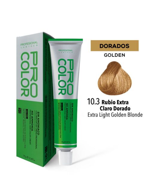 TINTE PRO COLOR SIN AMONIACO 10.3 RUBIO EXTRA CLARO DORADO 70 GR