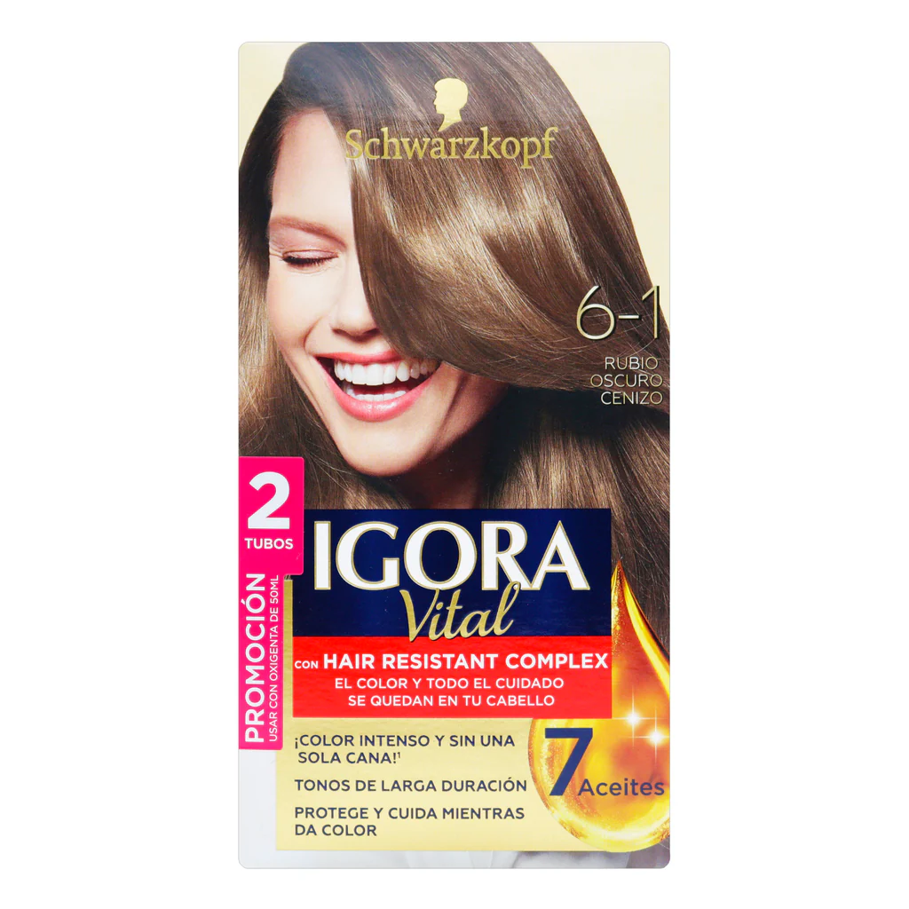 TINTE IGORA VITAL 6.1 RUBIO OSCURO CENIZO 2 TUBOS
