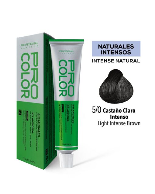 TINTE PRO COLOR SIN AMONIACO 5.0 CASTAÑO CALRO INTENSO 70 GR