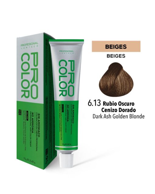 TINTE PRO COLOR SIN AMONIACO 6.13 RUBIO OSCURO CENIZO DORADO 70 GR