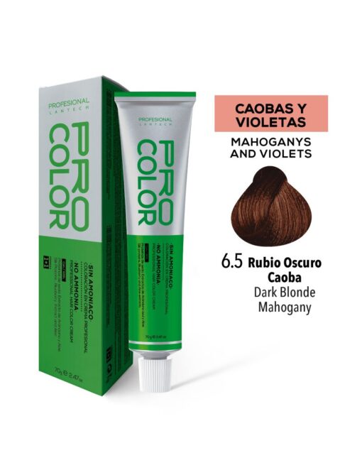 TINTE PRO COLOR SIN AMONIACO 6.5 RUBIO OSCURO CAOBA 70 GR
