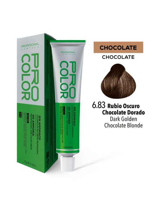 TINTE PRO COLOR SIN AMONIACO 6.83 RUBIO OSCURO CHOCOLATE DORADO 70 GR