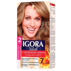 TINTE IGORA VITAL 8.11 RUBIO CLARO CENIZO PROFUNDO 2 TUBOS