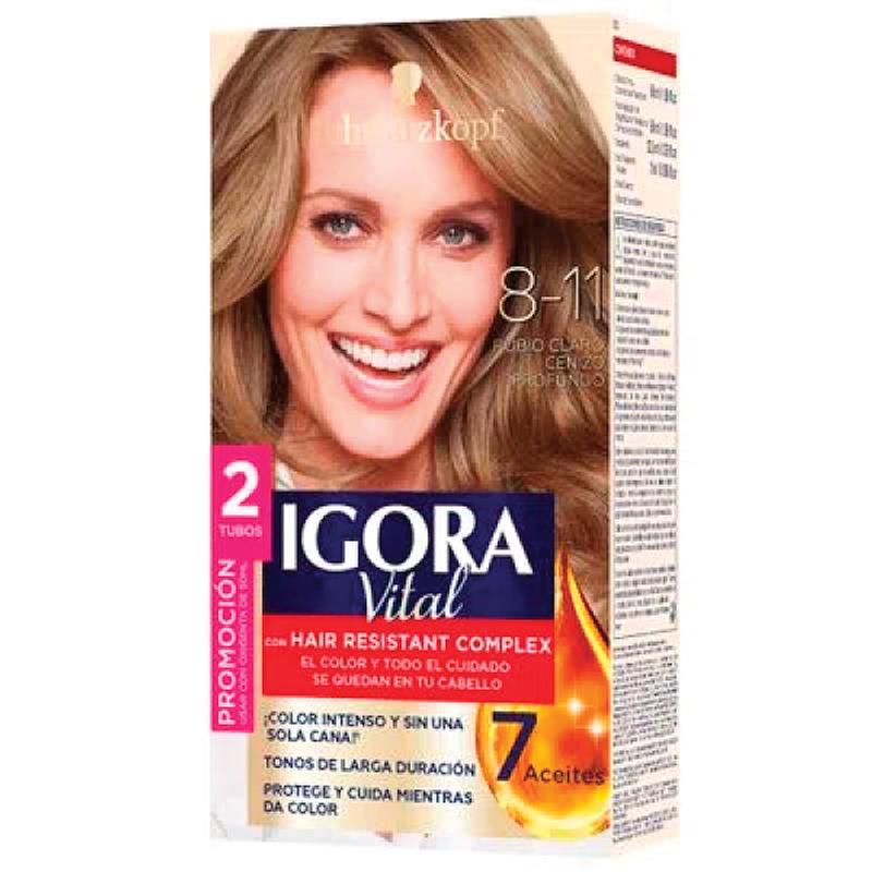 TINTE IGORA VITAL 8.11 RUBIO CLARO CENIZO PROFUNDO 2 TUBOS