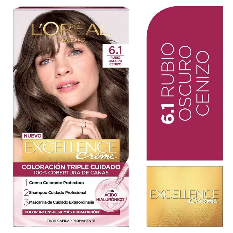 TINTE LOREAL EXCELLENCE 6.1 RUBIO OSCURO CENIZO KIT
