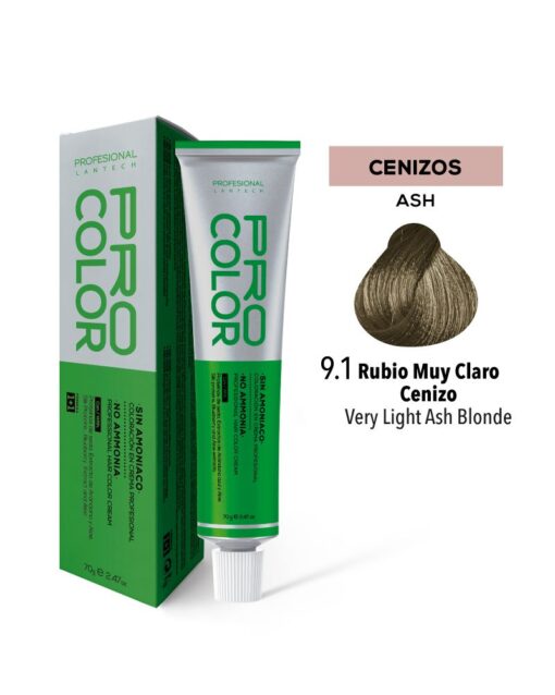 TINTE PRO COLOR SIN AMONIACO 9.1 RUBIO MUY CLARO CENIZO 70 GR