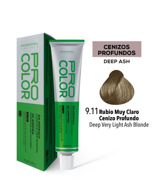 TINTE PRO COLOR SIN AMONIACO 9.11 RUBIO MUY CLARO CENIZO PROFUNDO 70 GR