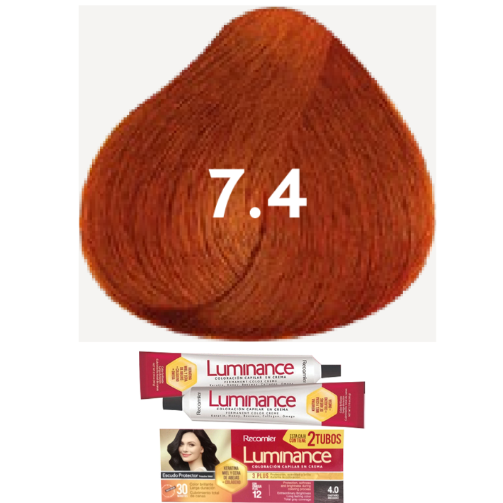 TINTE LUMINANCE 7.4 RUBIO MEDIO COBRIZO DOBLE TUBO 2X60GR RECAMIER