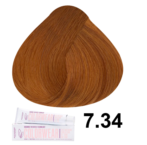TINTE COLOR WEAR 7.34 RUBIO MEDIO DORADO COBRE 60ML SIN AMONIACO ALFAPARF