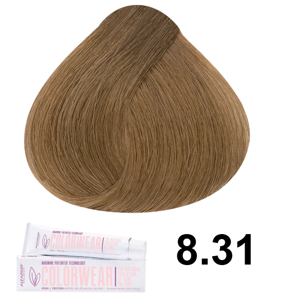 TINTE COLOR WEAR 8.31 RUBIO CLARO DORADO CENIZO 60ML SIN AMONIACO ALFAPARF