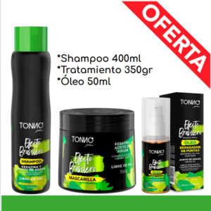EFECTO BRASILERO COMBO X3 SHAMPOO 400ML + MASCARILLA 350GR + OLEO 50ML TONNO PLUS