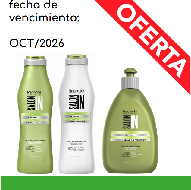 OFERTA ULTRA FORCE SHAMPOO 300ML + ACOND 300ML + LEAVE ON SALON IN RECAMIER