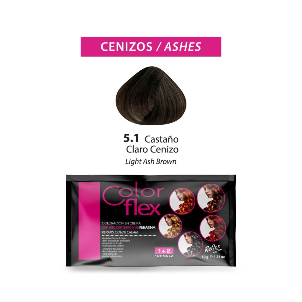 TINTE COLOR FLEX ROJO 5.1 CASTAÑO CLARO CENIZO 1 SACHET 50 GR