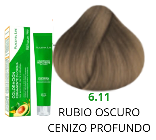 TINTE PLACENTA LIFE 6.11 RUBIO OSCURO CENIZO PROFUNDO 60 ML
