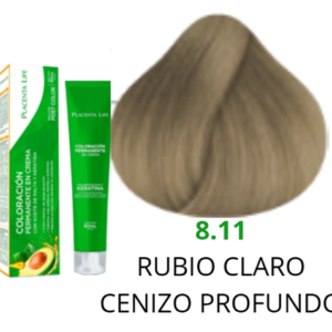 TINTE PLACENTA LIFE 8.11 RUBIO CLARO CENIZO PROFUNDO 60 ML