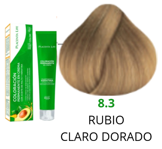 TINTE PLACENTA LIFE 8.3 RUBIO CLARO DORADO 60 ML