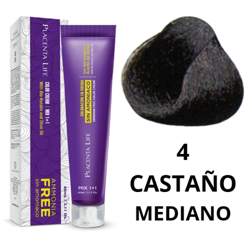 TINTE PLACENTA LIFE SIN AMONIACO 4 CASTAÑO MEDIANO 60 ML