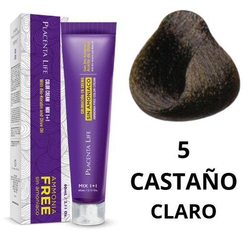 TINTE PLACENTA LIFE SIN AMONIACO 5 CASTAÑO CLARO 60 ML