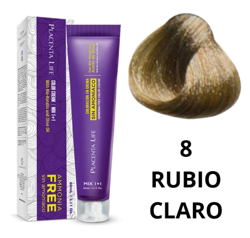 TINTE PLACENTA LIFE SIN AMONIACO 8 RUBIO CLARO 60 ML