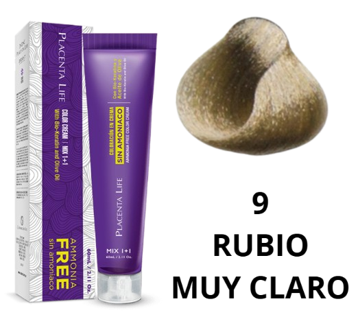 TINTE PLACENTA LIFE SIN AMONIACO 9 RUBIO MUY CLARO 60 ML