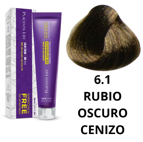 TINTE PLACENTA LIFE SIN AMONIACO 6.1 RUBIO OSCURO CENIZO 60 ML