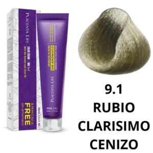 TINTE PLACENTA LIFE SIN AMONIACO 9.1 RUBIO CLARISIMO CENIZO 60 ML