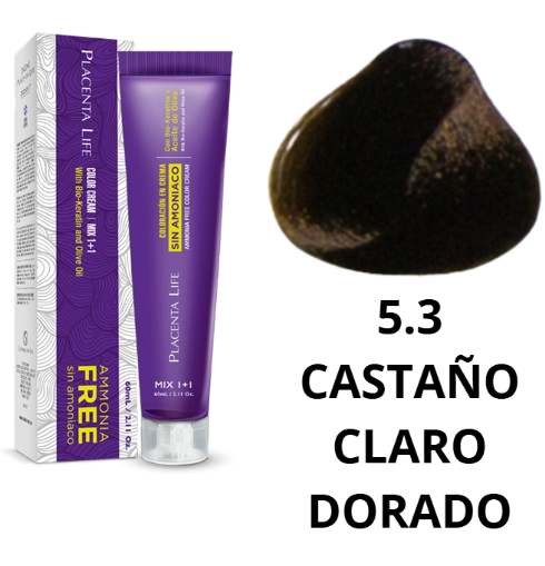 TINTE PLACENTA LIFE SIN AMONIACO 5.3 CASTAÑO CLARO DORADO 60 ML