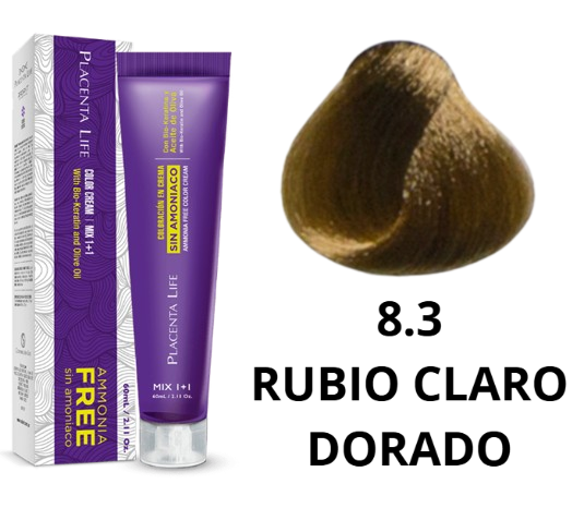 TINTE PLACENTA LIFE SIN AMONIACO 8.3 RUBIO CLARO DORADO 60 ML