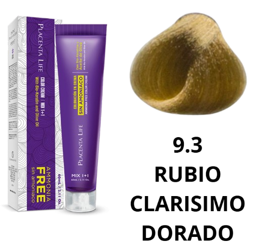 TINTE PLACENTA LIFE SIN AMONIACO 9.3 RUBIO CLARISIMO DORADO 60 ML