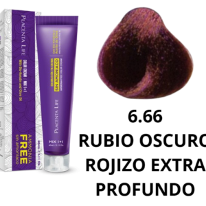 TINTE PLACENTA LIFE SIN AMONIACO 6.66 RUBIO OSCURO ROJIZO EXTRA PROFUNDO 60 ML