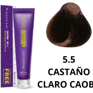 TINTE PLACENTA LIFE SIN AMONIACO 5.5 CASTAÑO CLARO CAOBA 60 ML