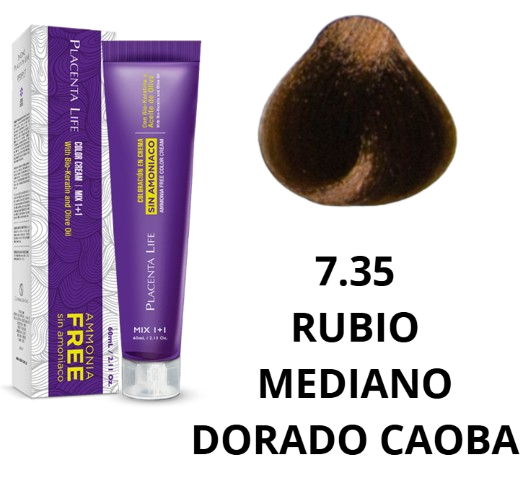 TINTE PLACENTA LIFE SIN AMONIACO 7.35 RUBIO MEDIANO DORADO CAOBA 60 ML