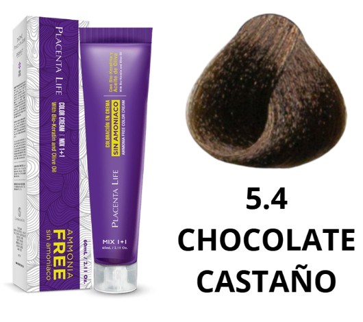 TINTE PLACENTA LIFE SIN AMONIACO 5.4 CHOCOLATE CASTAÑO 60 ML