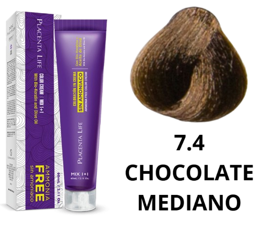 TINTE PLACENTA LIFE SIN AMONIACO 7.4 CHOCOLATE MEDIANO 60 ML