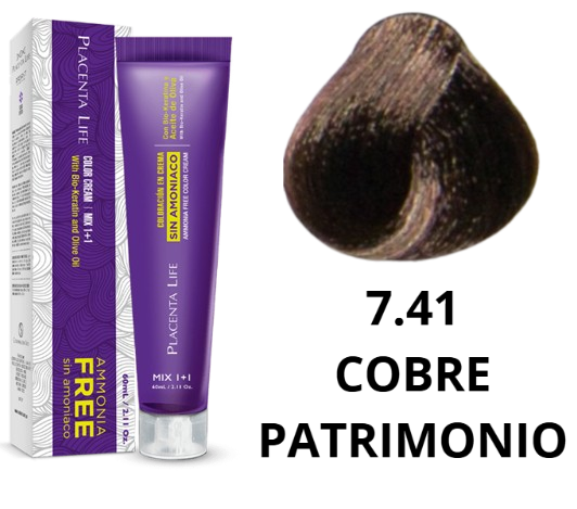 TINTE PLACENTA LIFE SIN AMONIACO 7.41 COBRE PATRIMONIO 60 ML