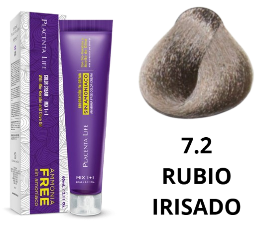 TINTE PLACENTA LIFE SIN AMONIACO 7.2 RUBIO IRISADO 60 ML