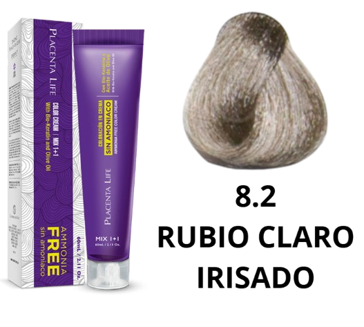 TINTE PLACENTA LIFE SIN AMONIACO 8.2 RUBIO CLARO IRISADO 60 ML