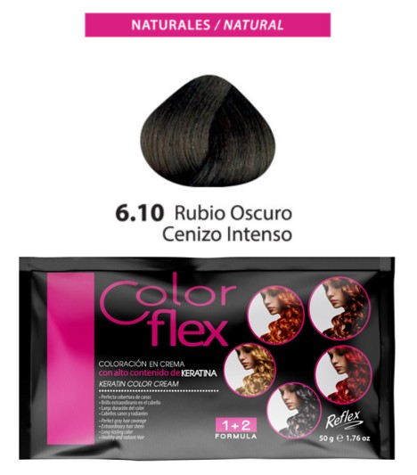 TINTE COLOR FLEX 6.10 RUBIO OSCURO CENIZO INTENSO 1 SACHET 50 GR