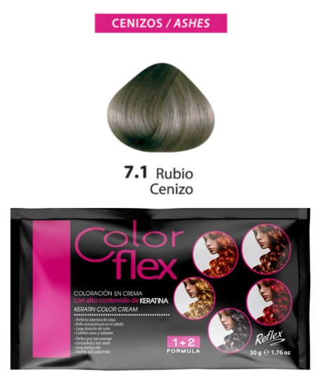 TINTE COLOR FLEX 7.1 RUBIO MEDIANO CENIZO 1 SACHET 50 GR