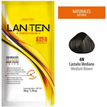 TINTE LANTEN 4N CASTAÑO MEDIANO 50 GR 1 SACHET LANOSTERIN