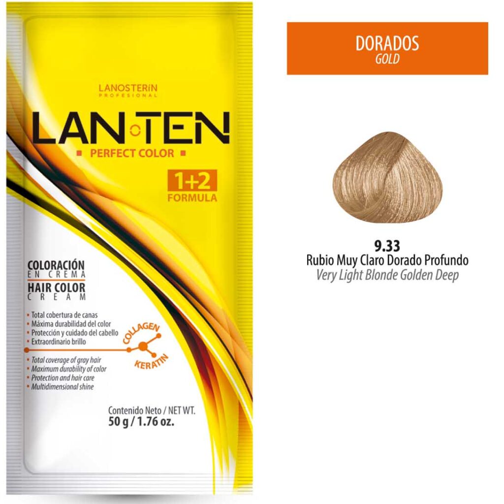 TINTE LANTEN 9.33 RUBIO MUY CLARO DORADO PROFUNDO 50 GR 1 SACHET LANOSTERIN