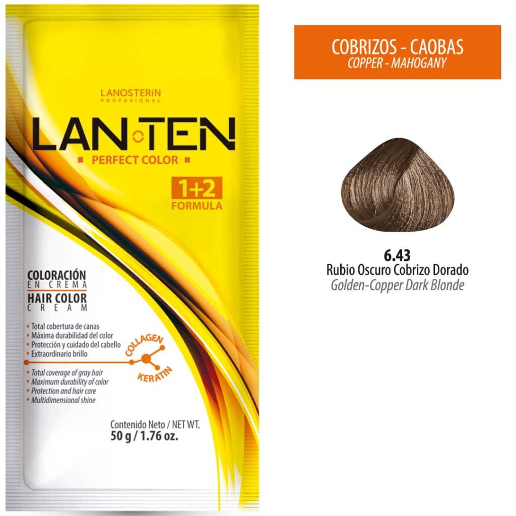 TINTE LANTEN 6.43 RUBIO OSCURO COBRIZO DORADO 50 GR 1 SACHET LANOSTERIN