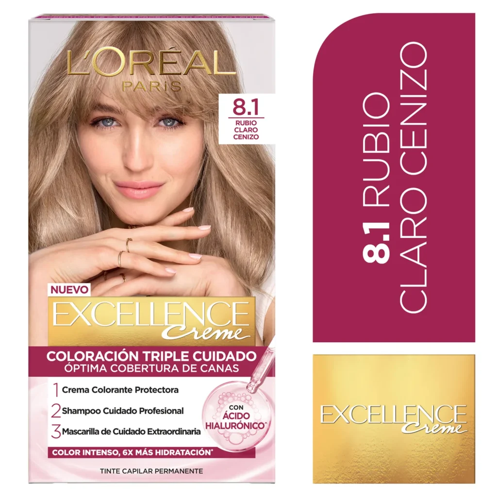 TINTE LOREAL EXCELLENCE 8.1 RUBIO CLARO CENIZO KIT