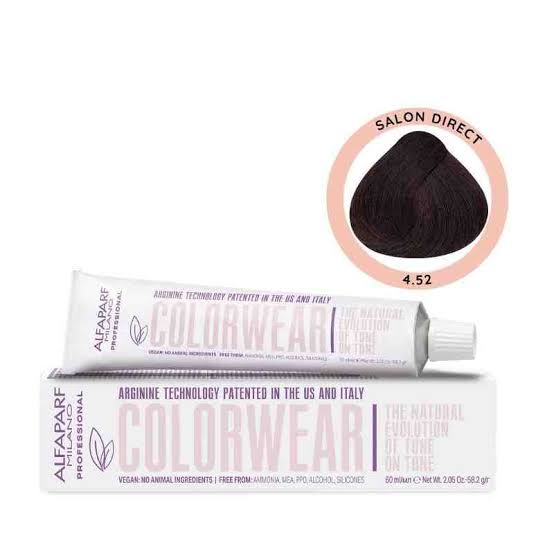 TINTE COLOR WEAR 4.52 CASTAÑO MEDIO CAOBA IRISADO 60ML SIN AMONIACO ALFAPARF