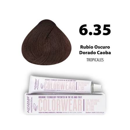 TINTE COLOR WEAR 6.35 RUBIO OSCURO DORADO CAOBA 60ML SIN AMONIACO ALFAPARF